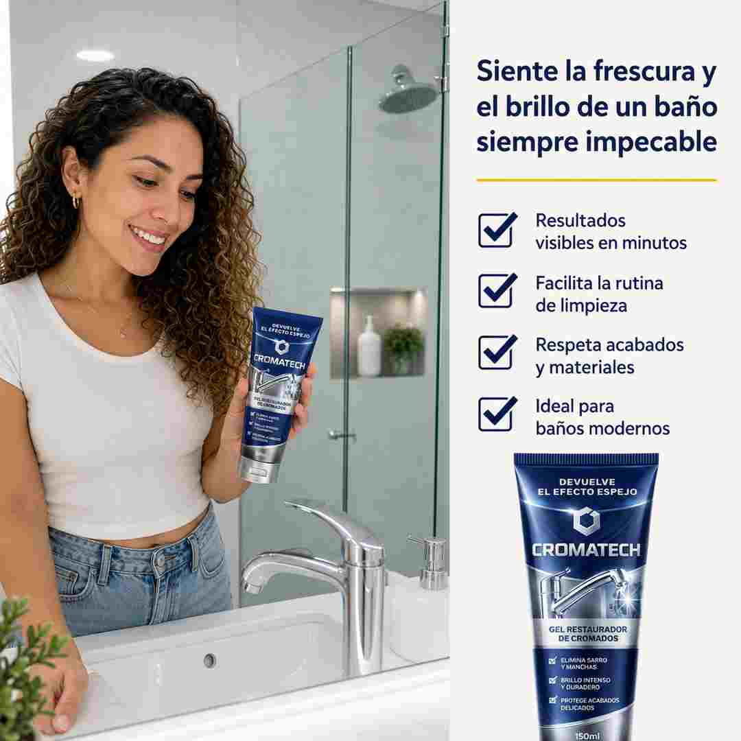 .CROMATECH Gel Restaurador de Cromados - Ayuda a Recuperar el Brillo de Grifos, Duchas y Vidrios - Paga Contraentrega