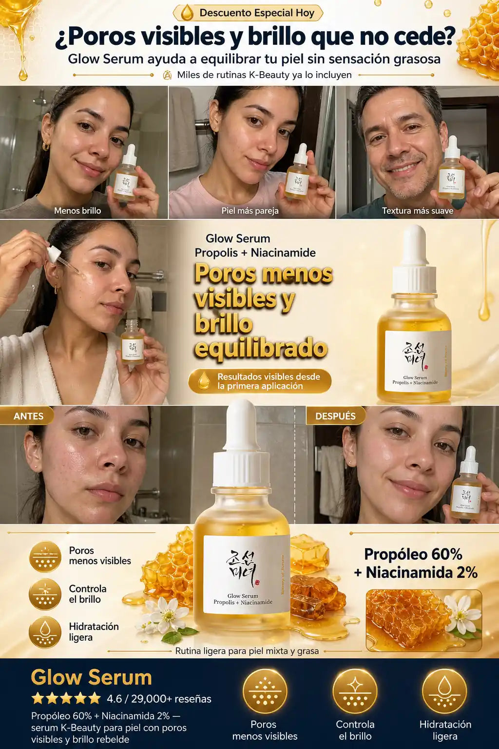 Glow Serum Propolis + Niacinamide - Poros Menos Visibles y Brillo Equilibrado - Descuento Especial Hoy