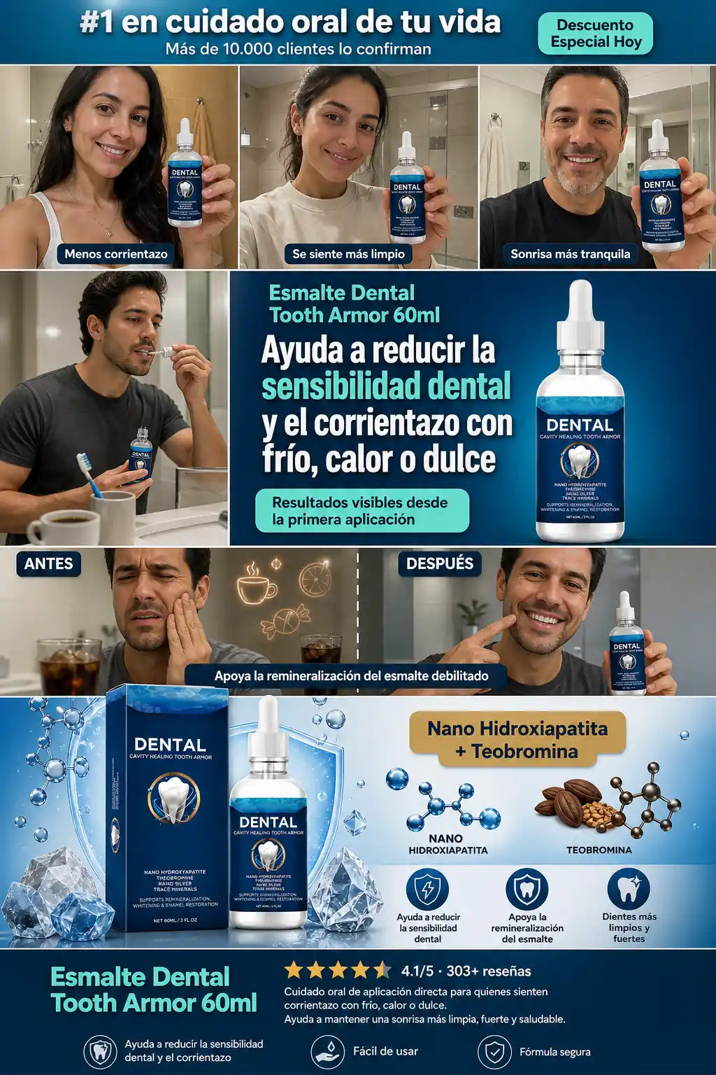 Esmalte Dental Tooth Armor - Reduce la Sensibilidad y Fortalece tu Esmalte - Descuento Especial Hoy